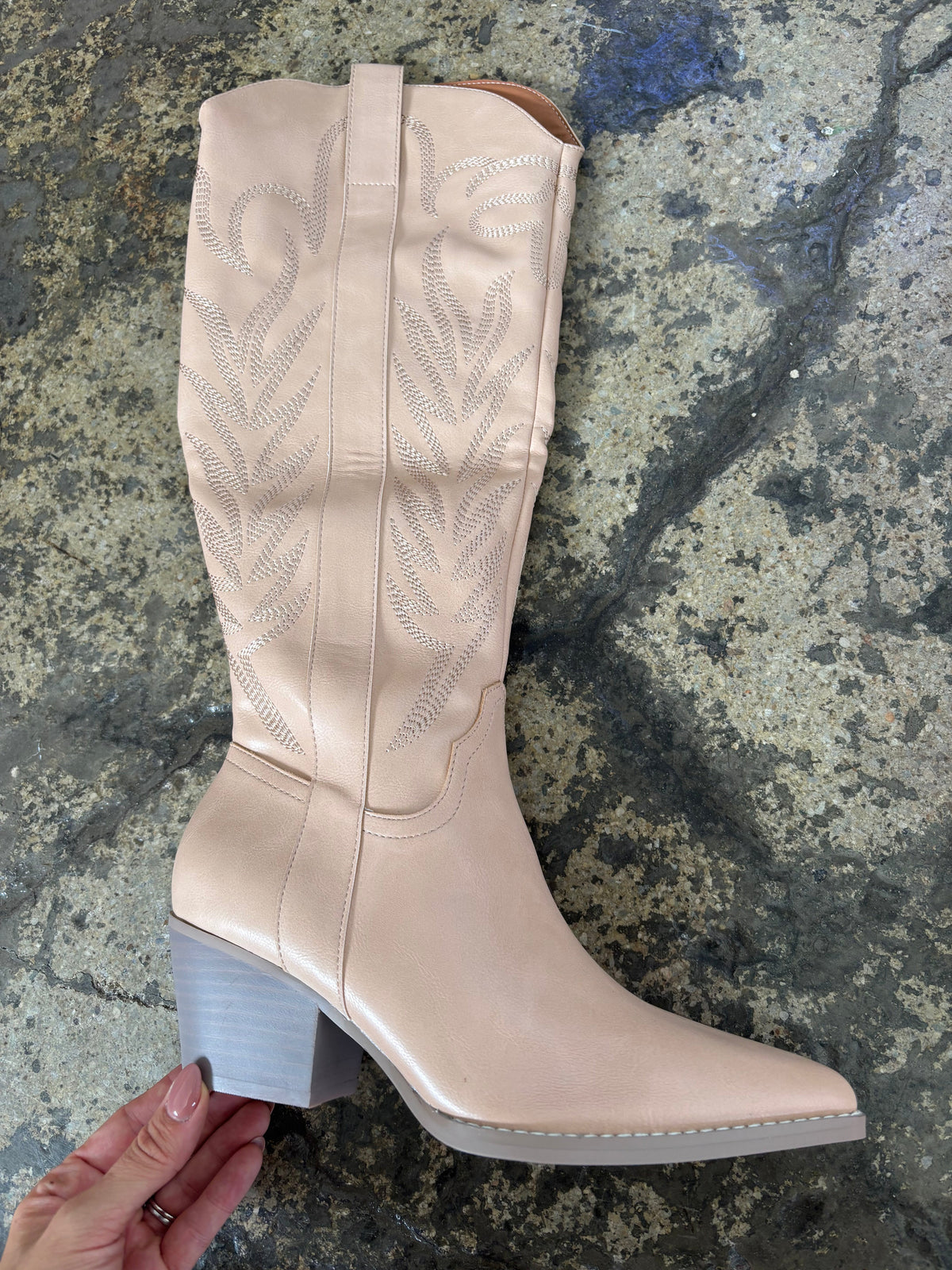 Samara Embroidered Knee High Cowgirl Boots - Nude