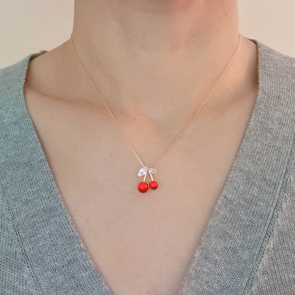 Jewel Cherry Pendant Necklace