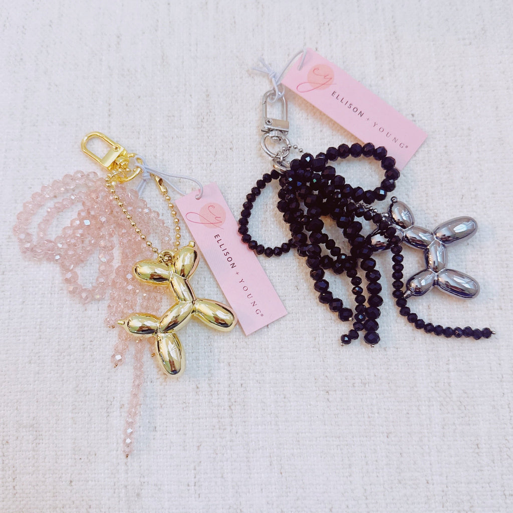 Balloon Dog Bag Charm With Beaded Bow