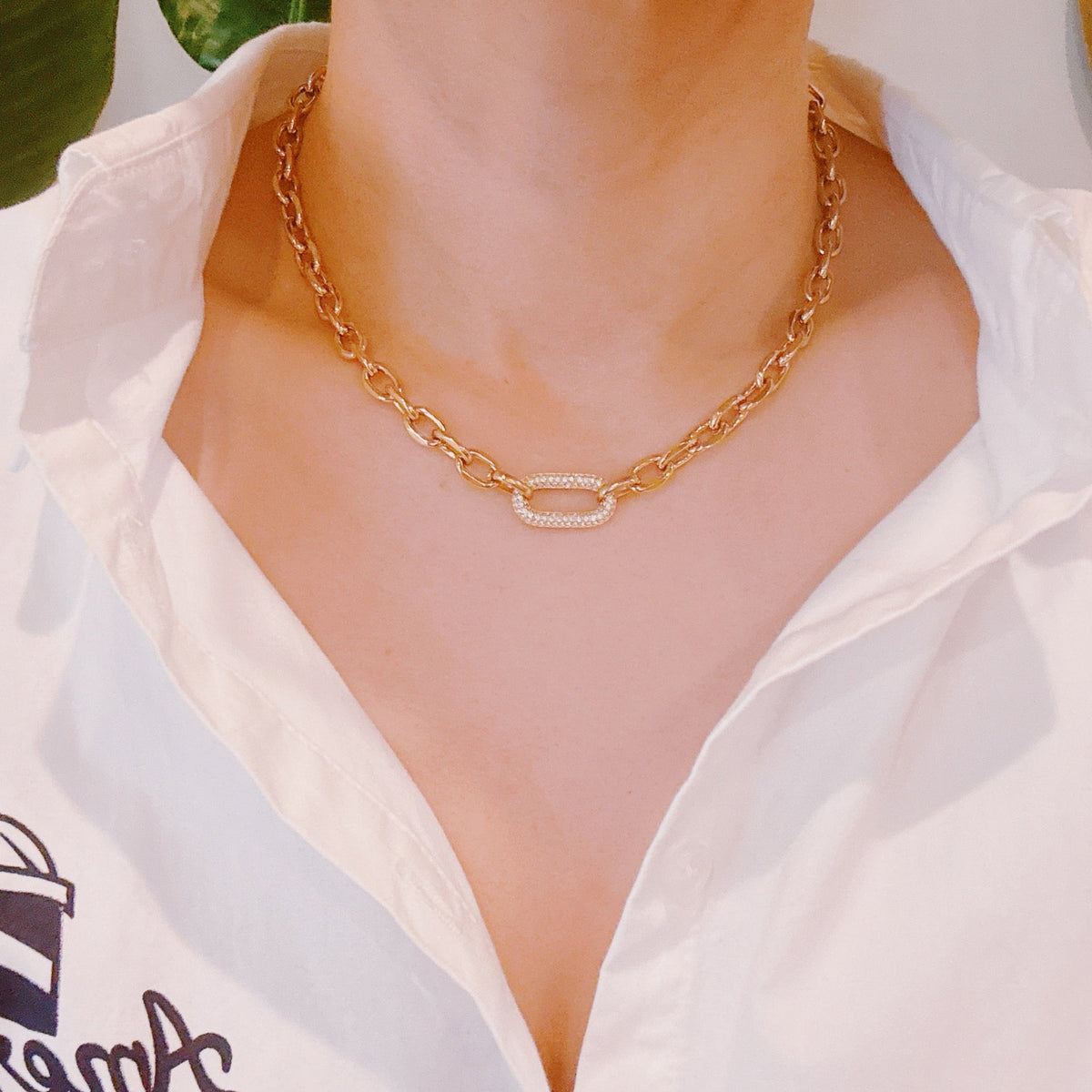 Pave Lock Chain Necklace