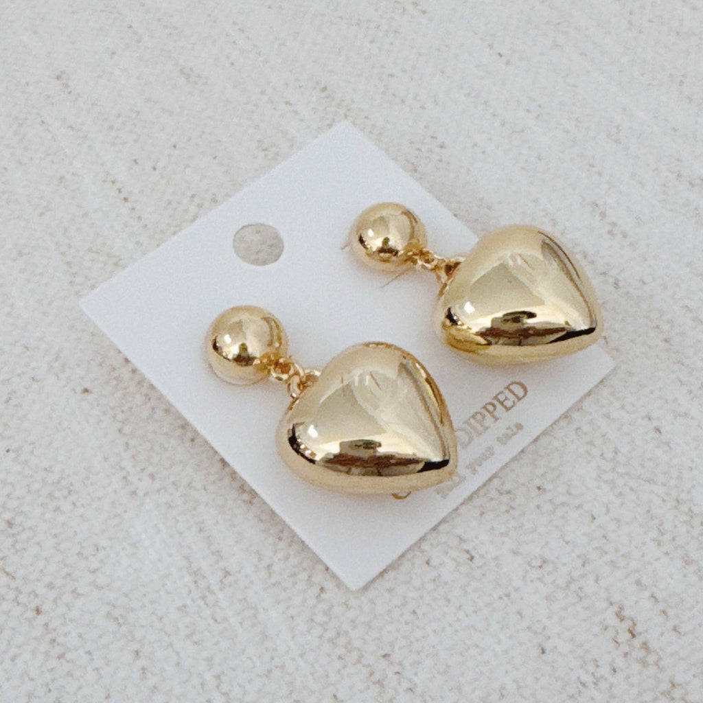 Puff Dangle Heart Earrings