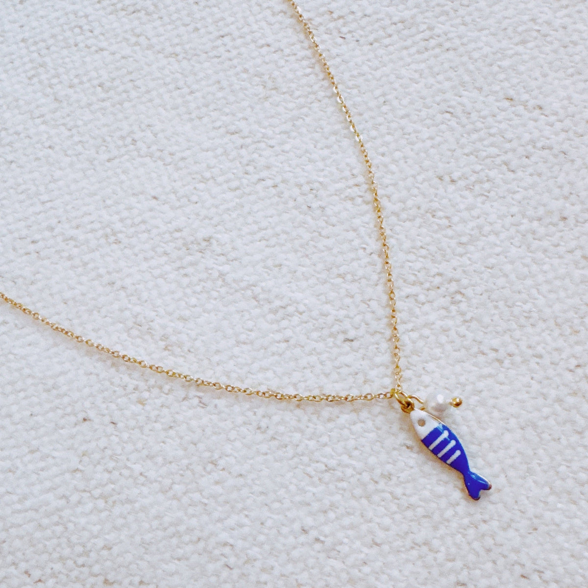 Striped Fish & Pearl Necklace – Nautical, Cute Style