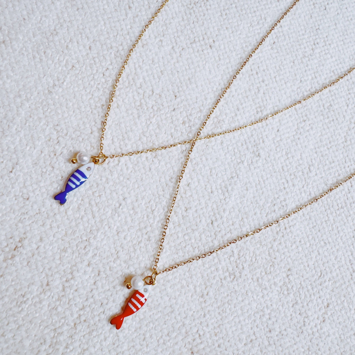 Striped Fish & Pearl Necklace – Nautical, Cute Style