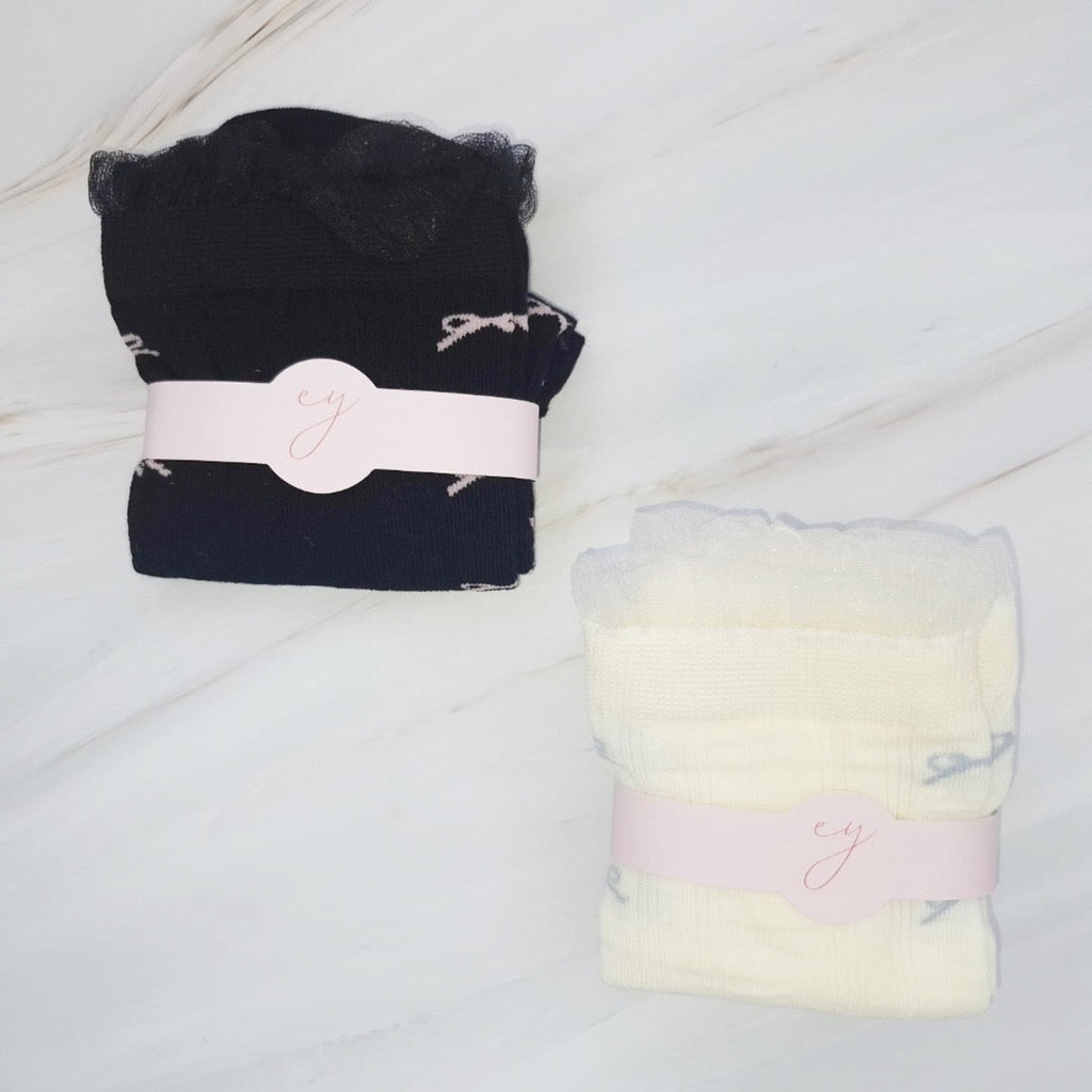 Tulle Top Bow Lined Up Socks Set Of 2