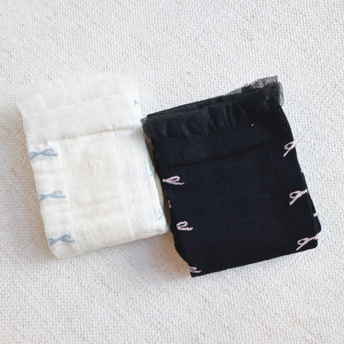 Tulle Top Bow Lined Up Socks Set Of 2
