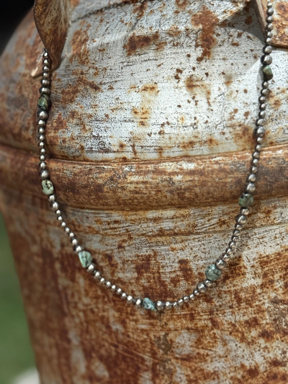 Sterling Silver Turquoise Flat Bead Necklace