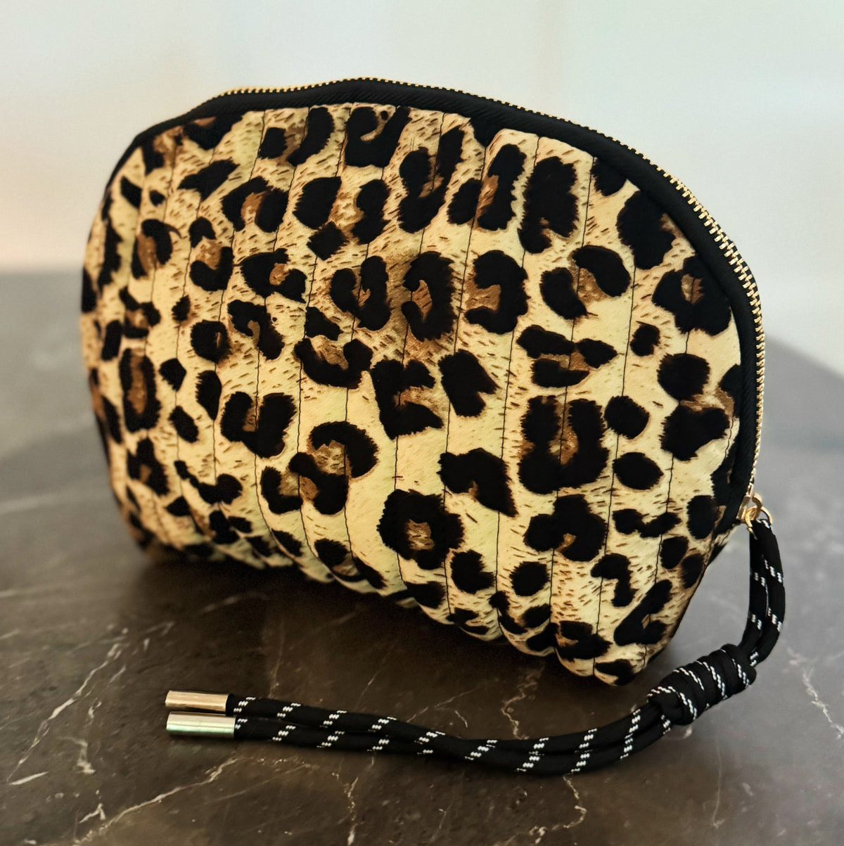 Vintage-Inspired Quilted Leopard Cosmetic Case – Curved Makeup Pouch in Classic and Floral Animal Print