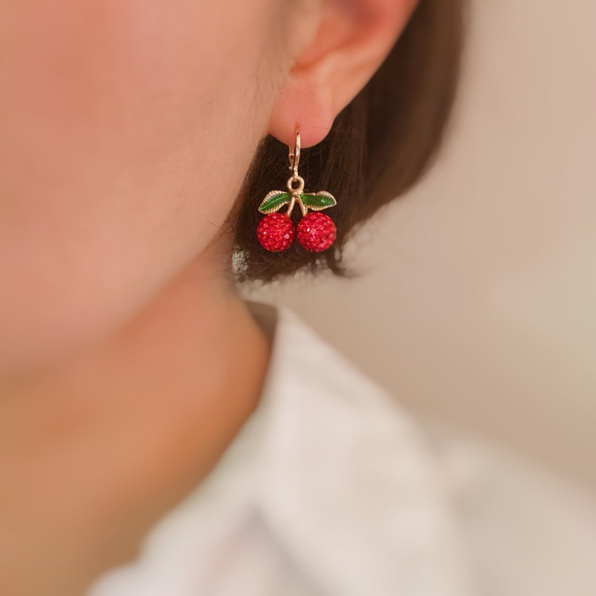 Yummy Cherry Dangle Huggie Earrings