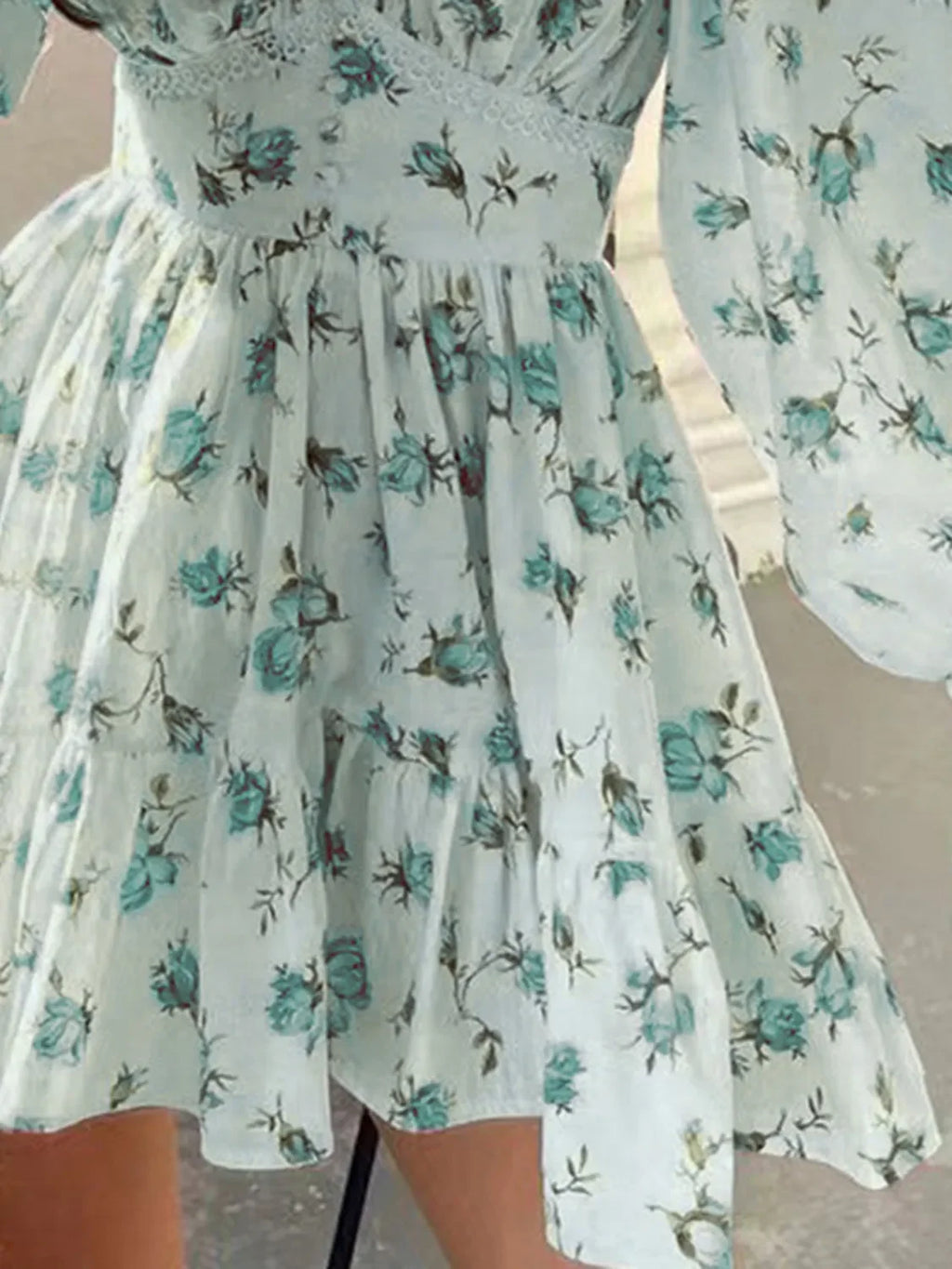 PREORDER: Sarina Lace Detail V-Neck Balloon Sleeve Dress