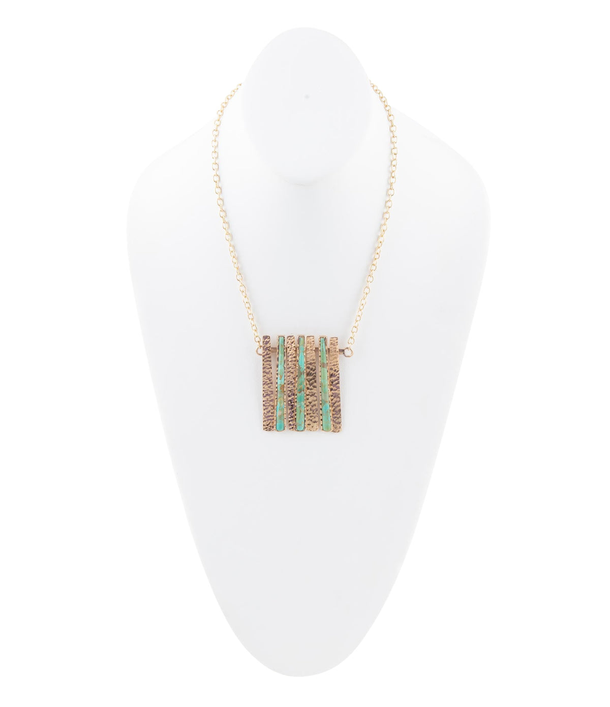 Aztec Blue Turquoise and Golden Bronze Fan Necklace