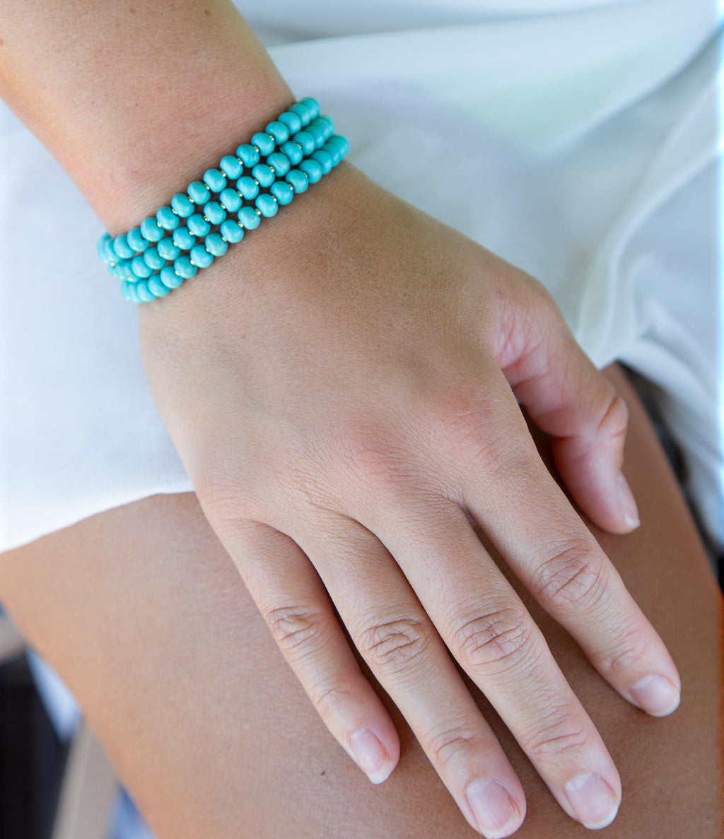 Blue Turquoise Magnesite Golden Bracelet Set