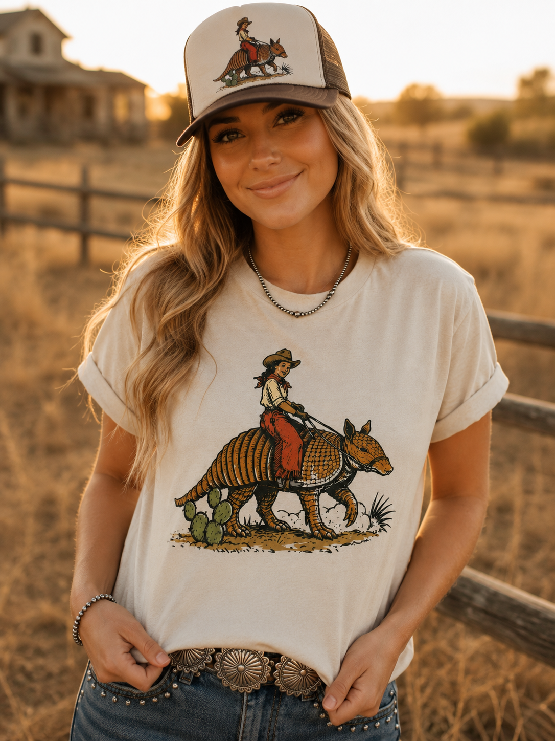 Cowboy Riding Armadillo Graphic Tee