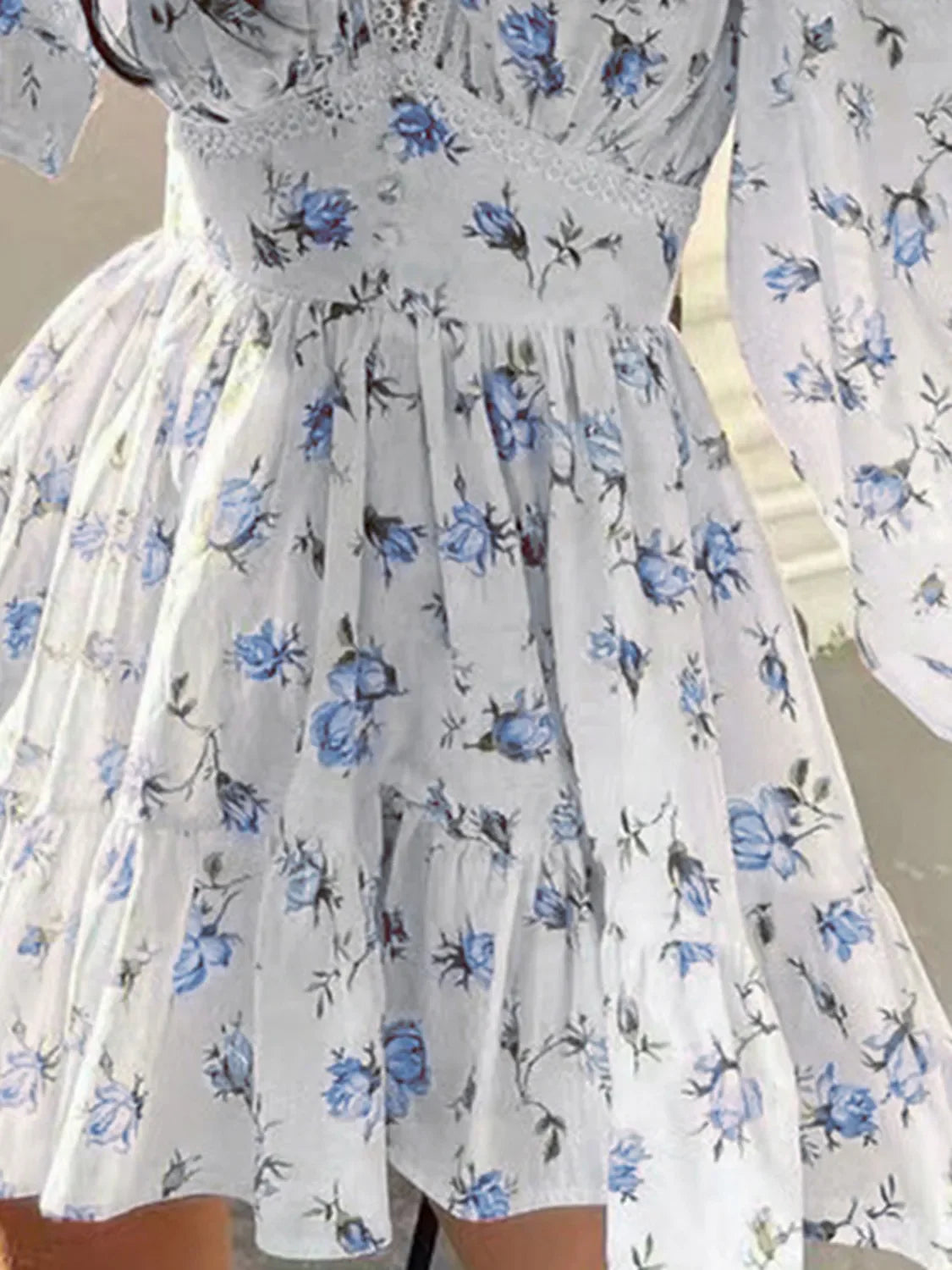 PREORDER: Sarina Lace Detail V-Neck Balloon Sleeve Dress