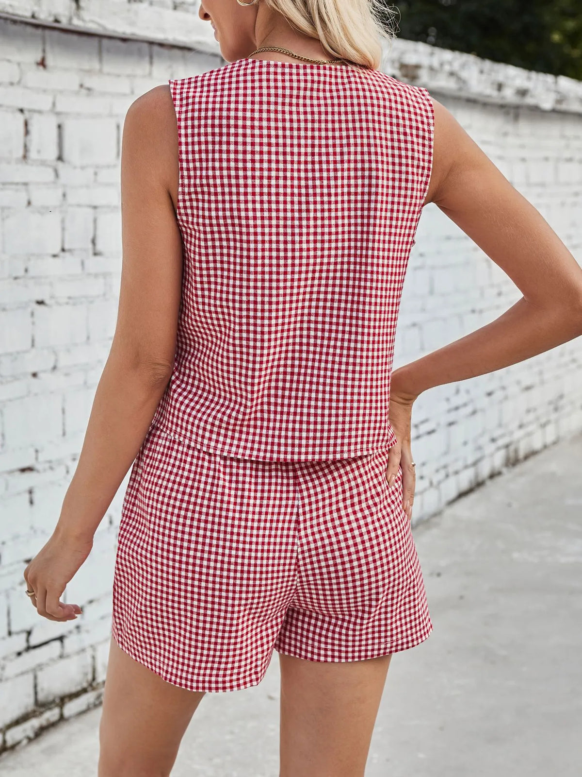 PREORDER - Gingham Print Tie Front Top and Shorts Set