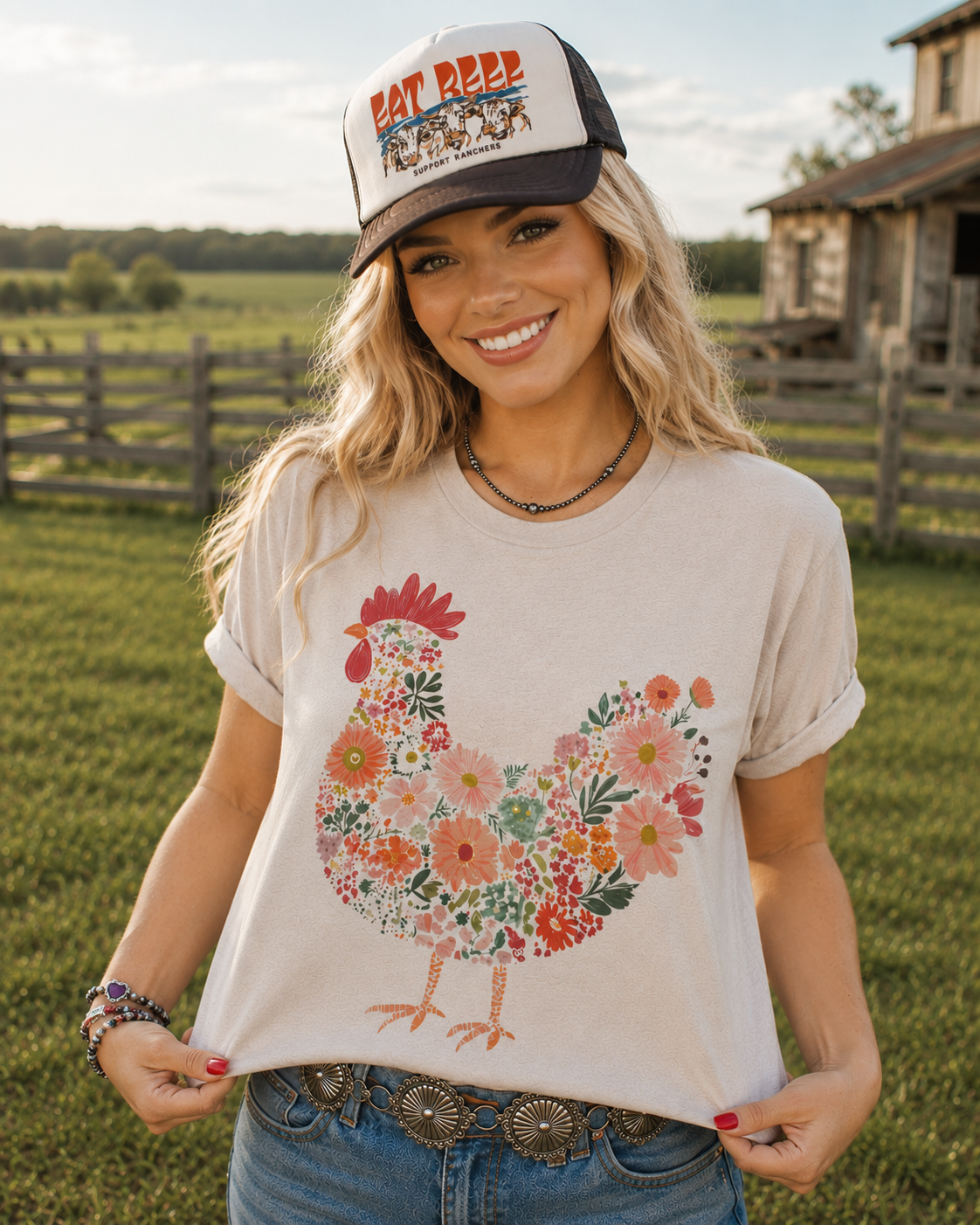 Floral Rooster Graphic Tee
