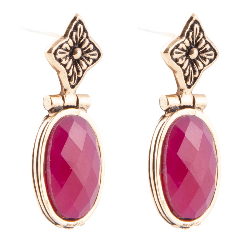 Golden Flower Pink Agate Drop Earrings