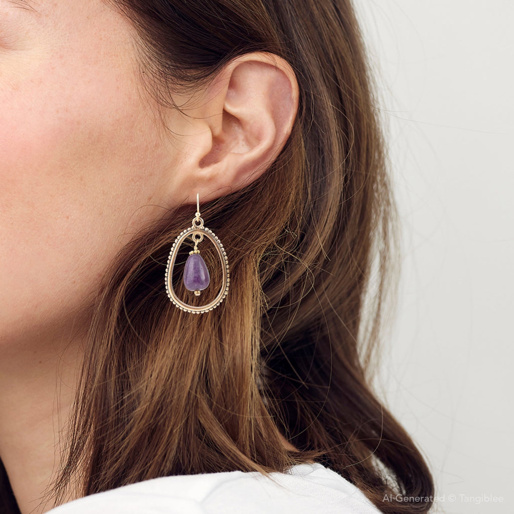 Inline Purple Jade Drop Golden Earrings
