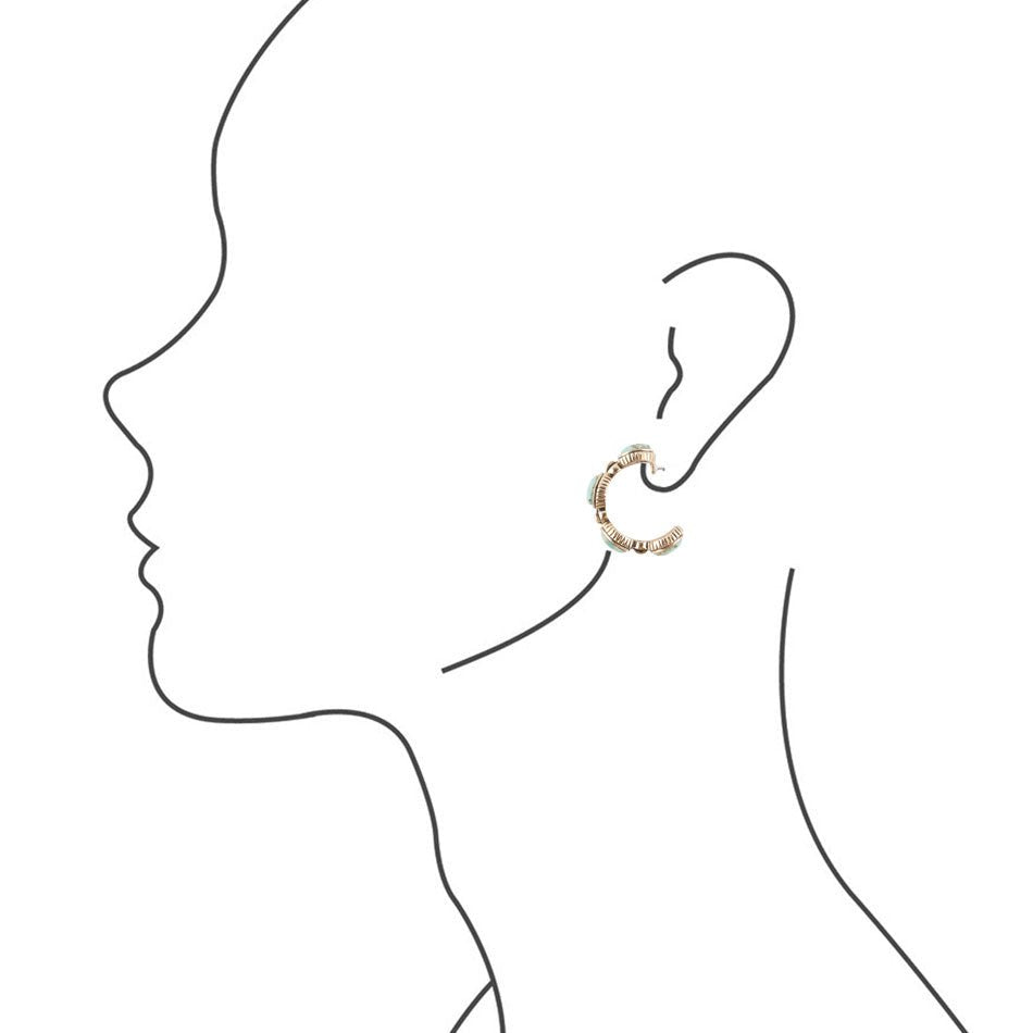 Luxurious Blue Turquoise Golden Hoop Earrings
