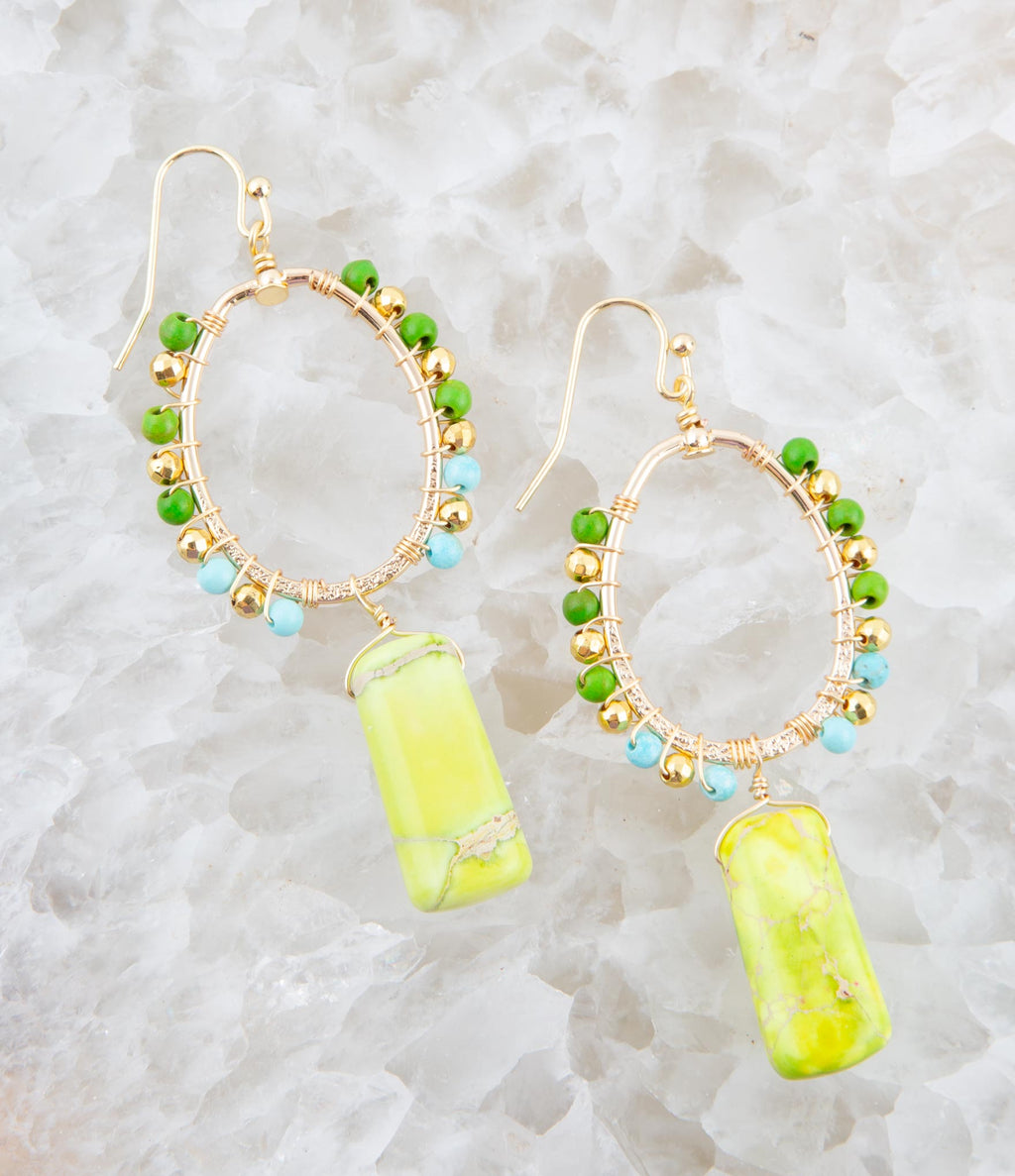 Margarita Green Jasper Golden Drop Earrings