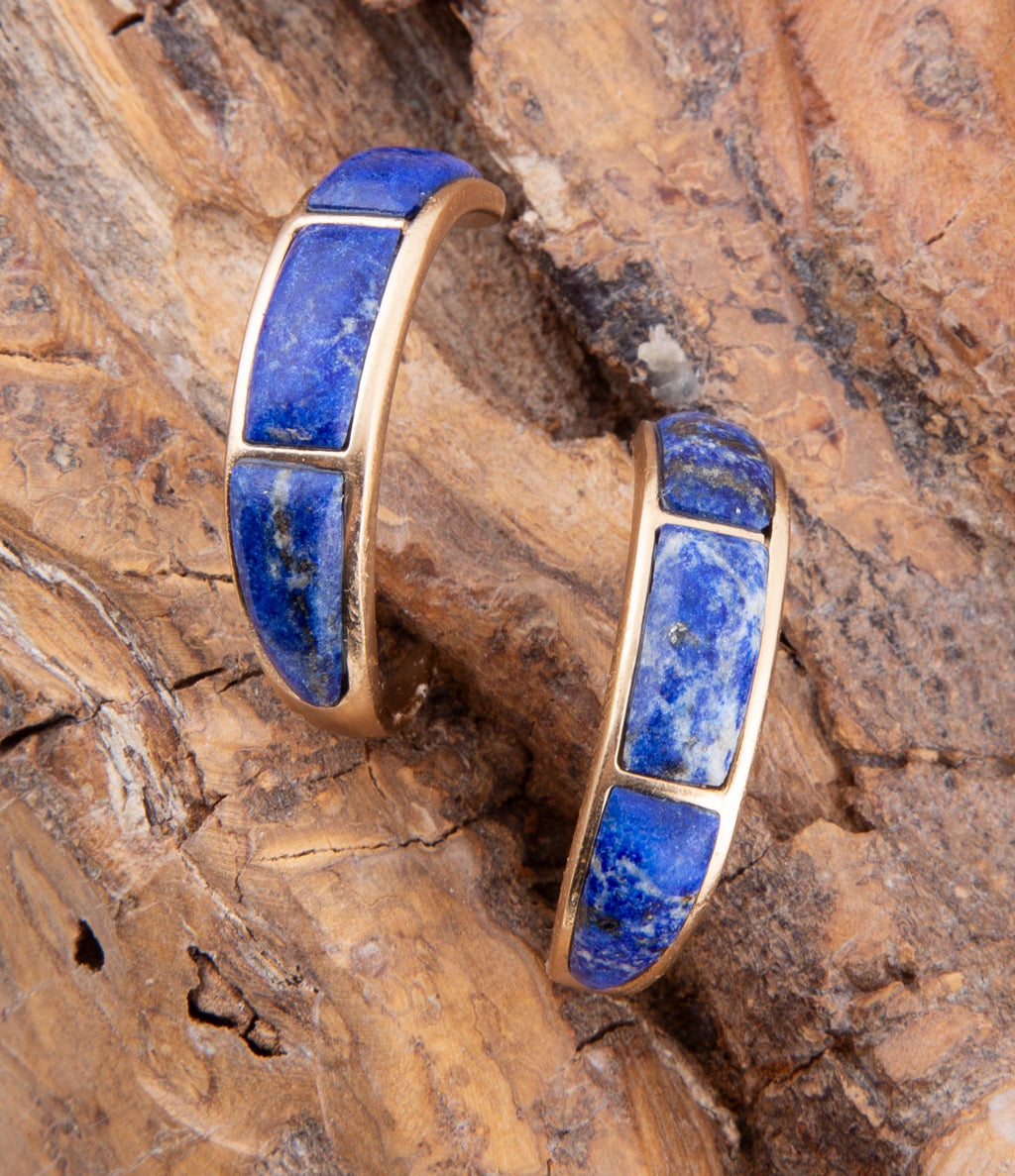 Mila Blue Lapis Hoop Golden Earrings