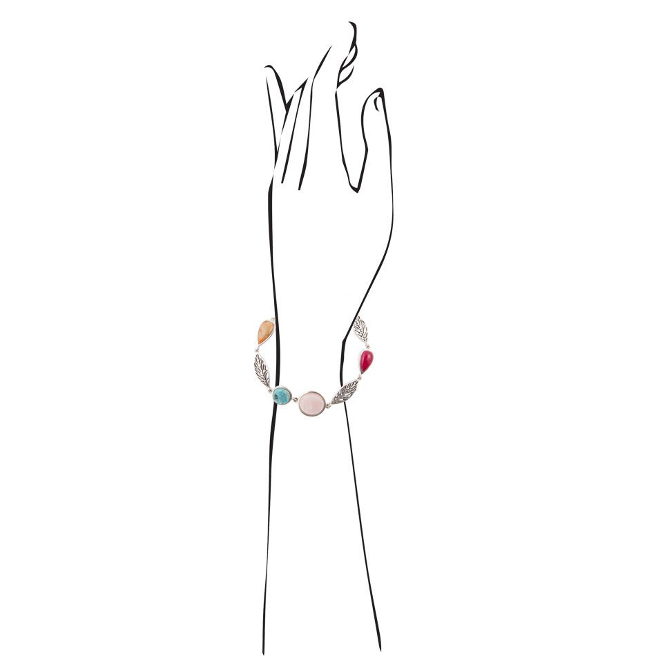 Multi Stone and Sterling Leaf Bracelet