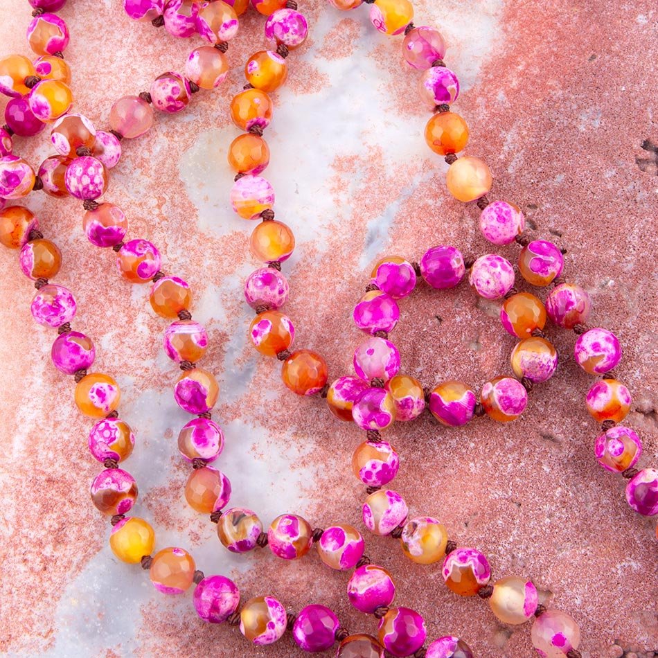 Pink Agate Knotted Long Necklace