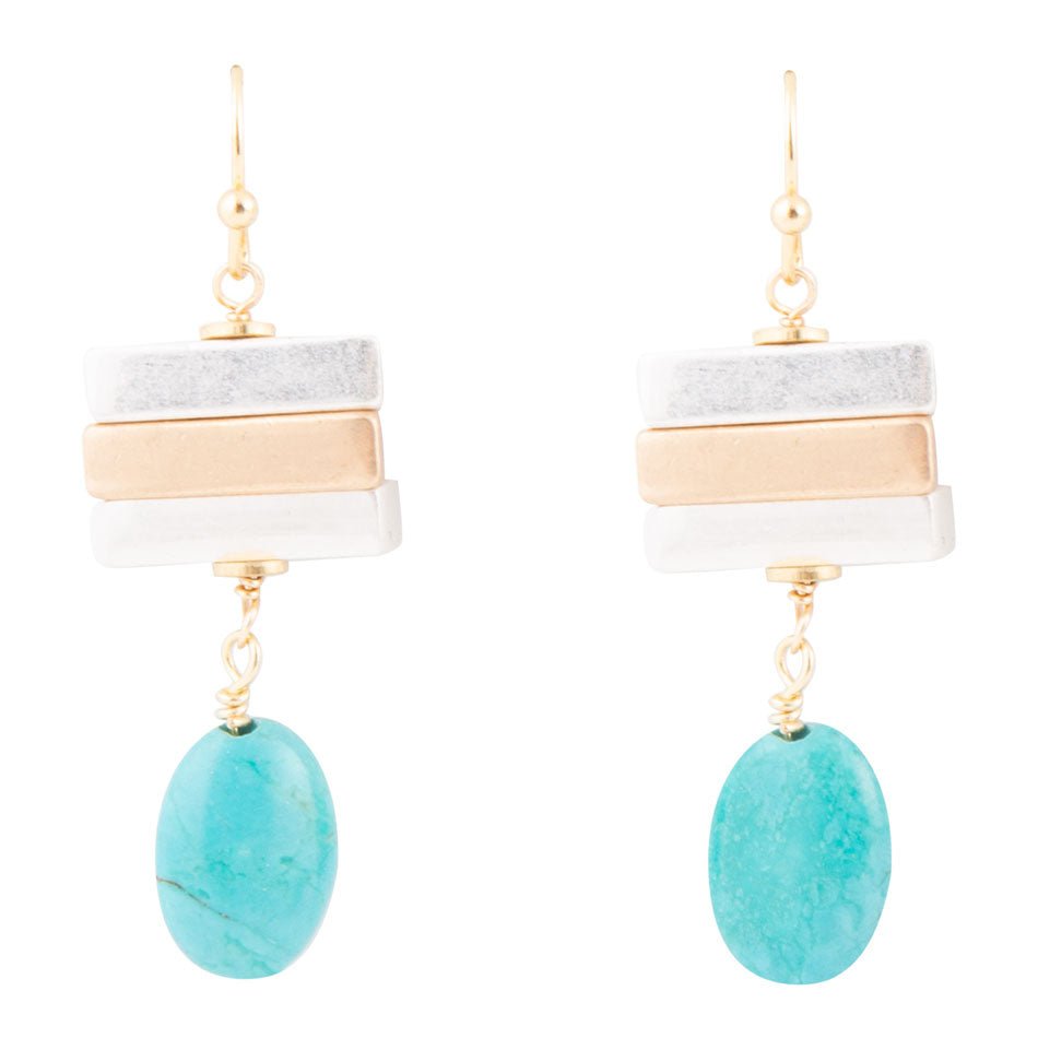 Pueblo Blue Magnesite and Mixed Metal Drop Earrings