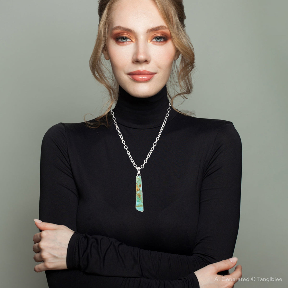 Pueblo Blue Turquoise and Sterling Silver Pendant Necklace