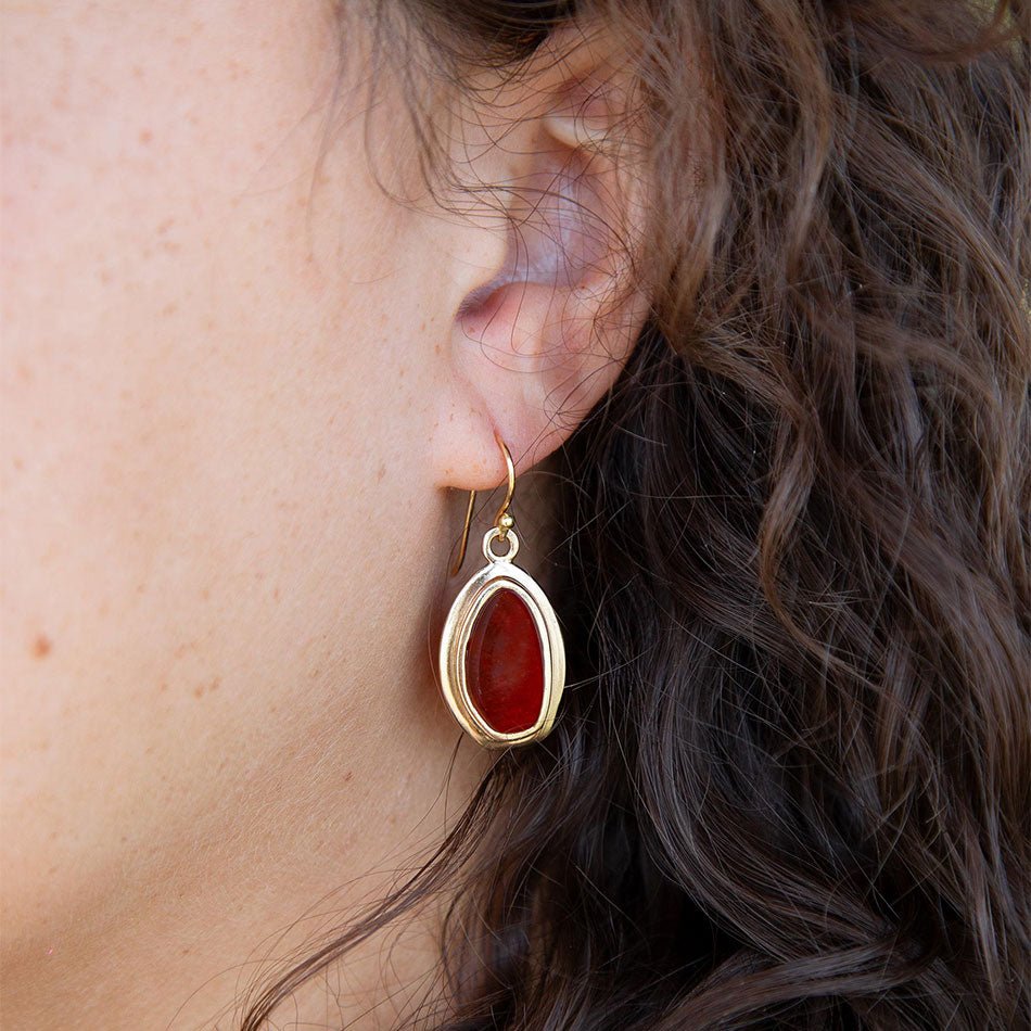 Orange Carnelian Golden Drop Earrings
