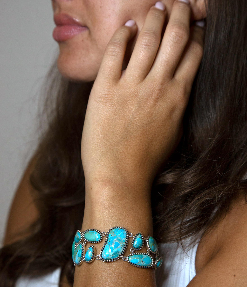 Refined Blue Turquoise Sterling Silver Link Bracelet