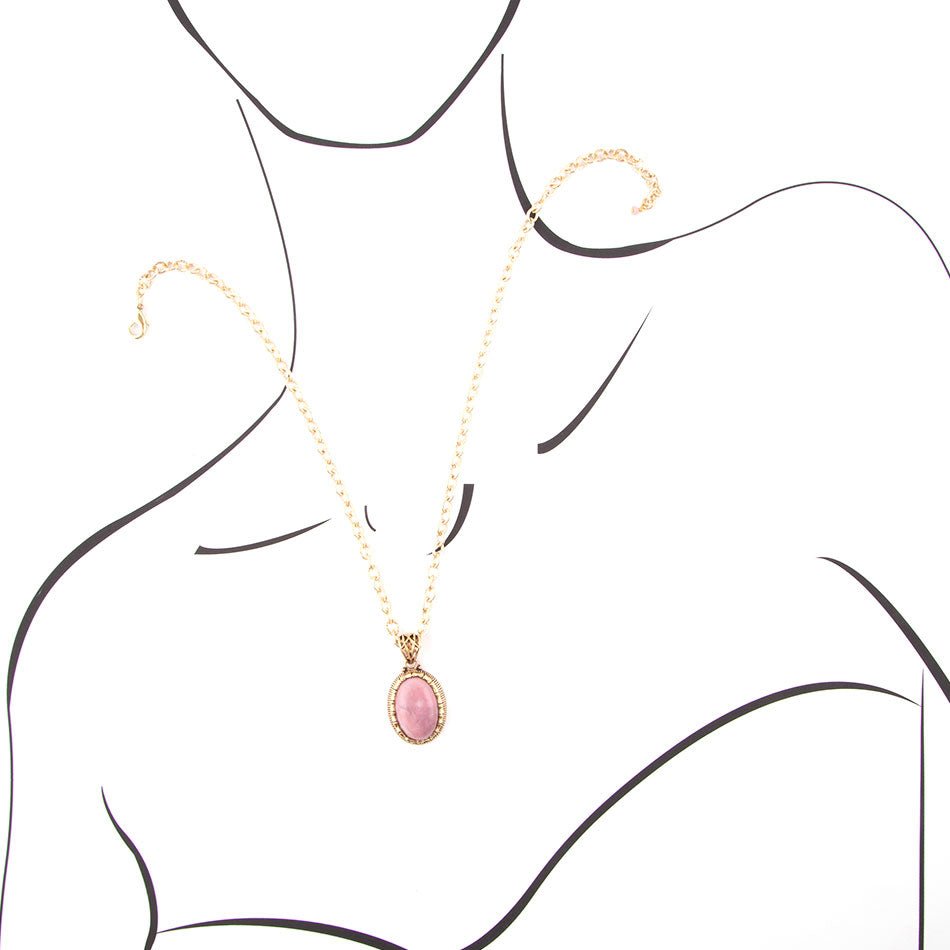 Rhodonite and Bronze Pendant Necklace