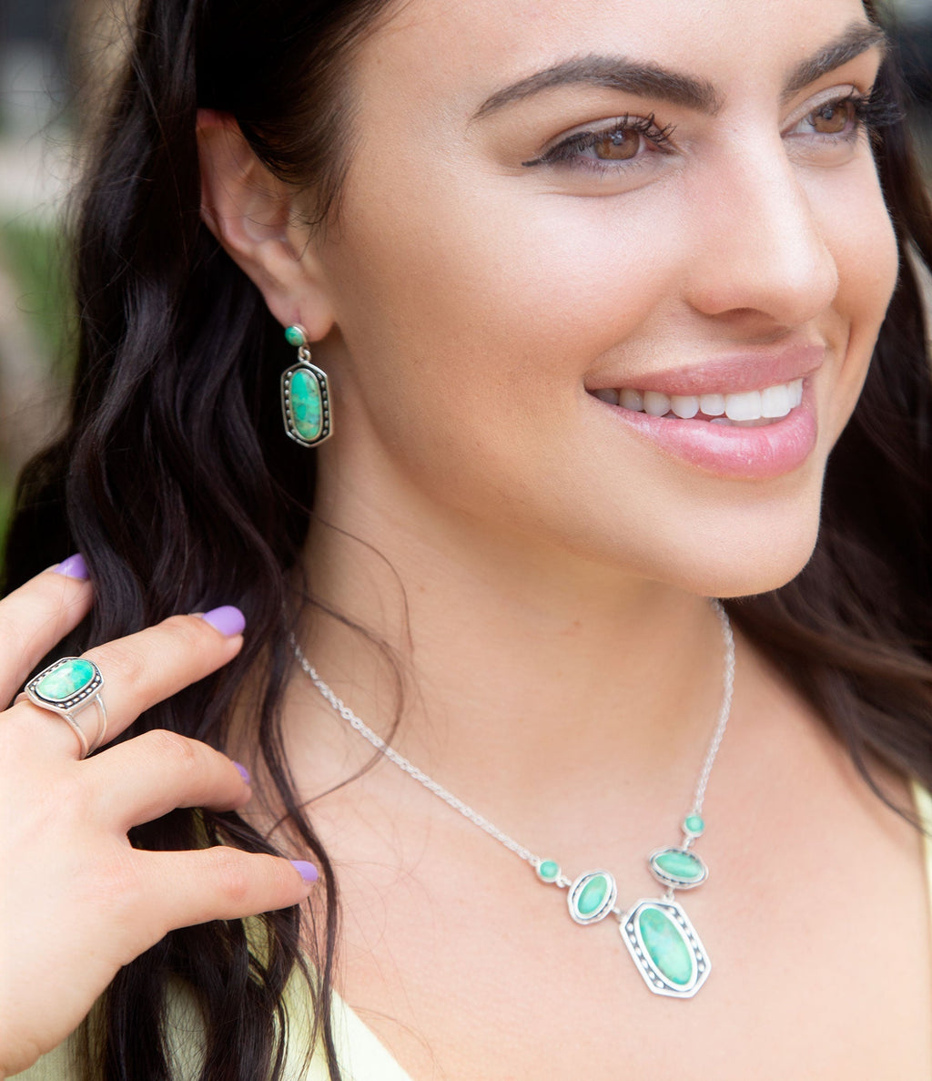 Shielded Lime Turquoise and Sterling Silver Earrings
