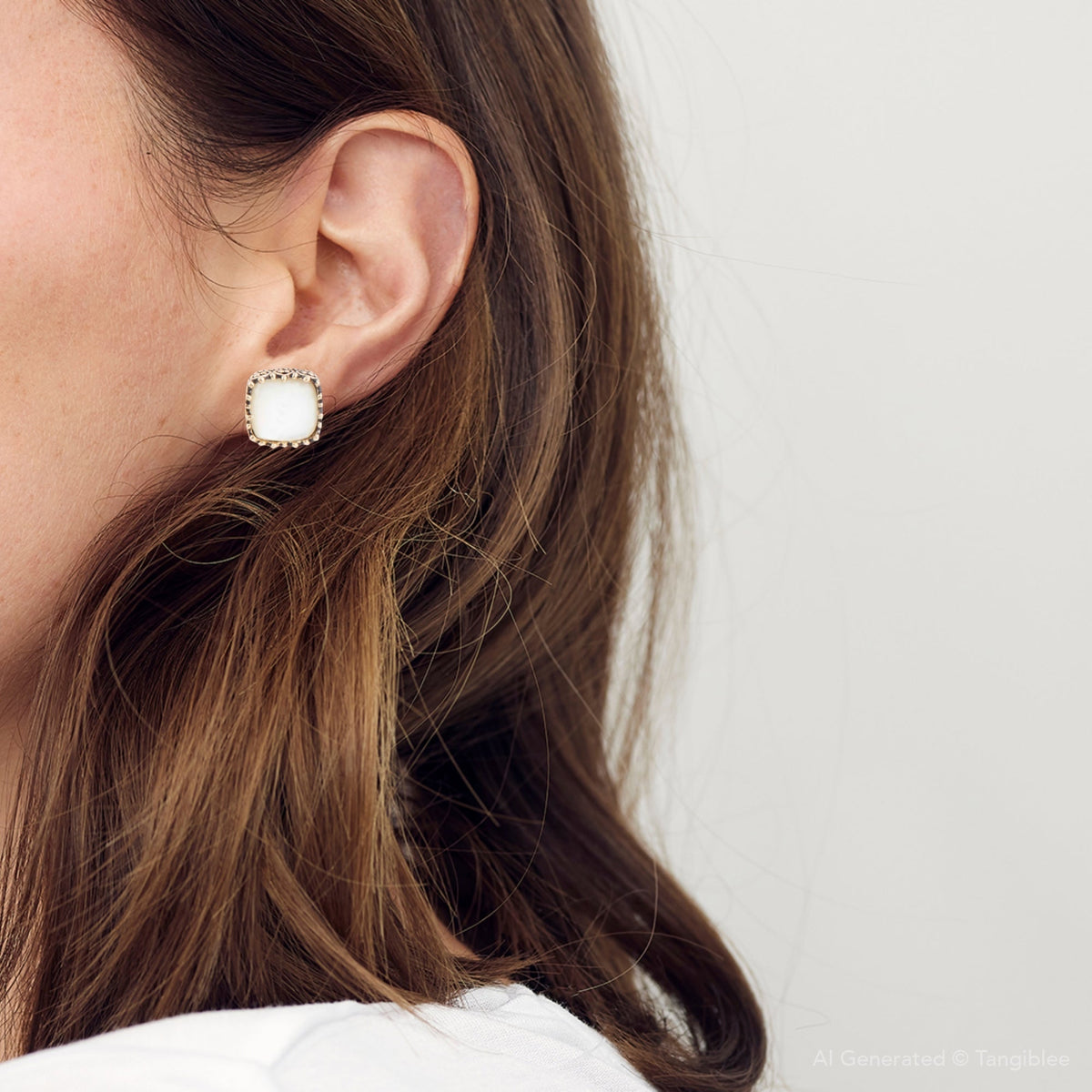 Squared Up Mother of Pearl Golden Stud Earrings