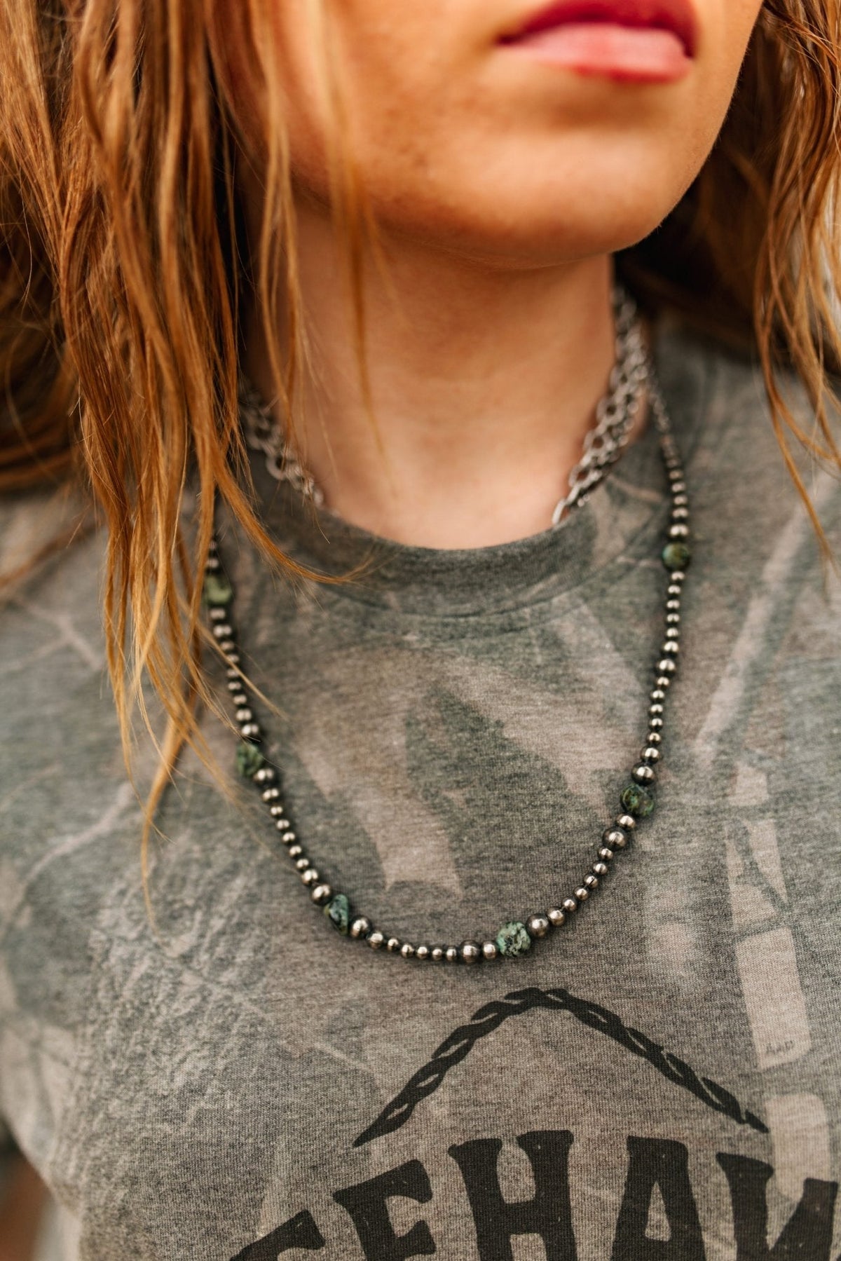Sterling Silver Turquoise Flat Bead Necklace