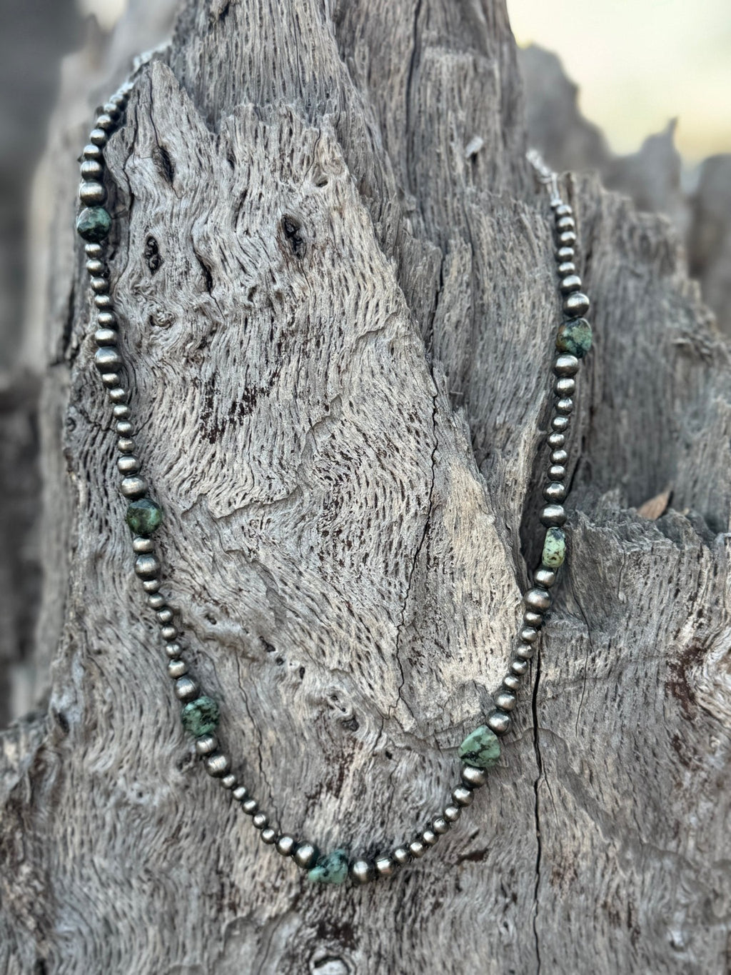 Sterling Silver Turquoise Flat Bead Necklace