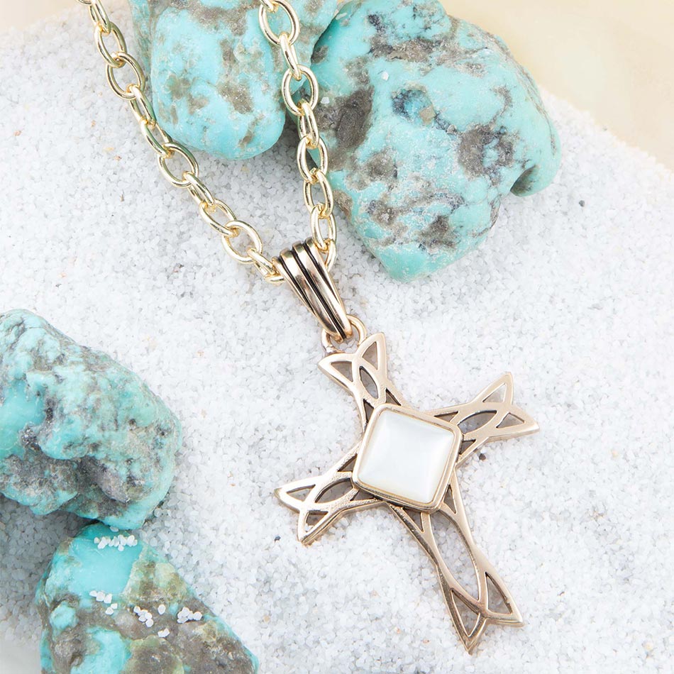 The Light White Mother of Pearl Cross Pendant Golden Necklace