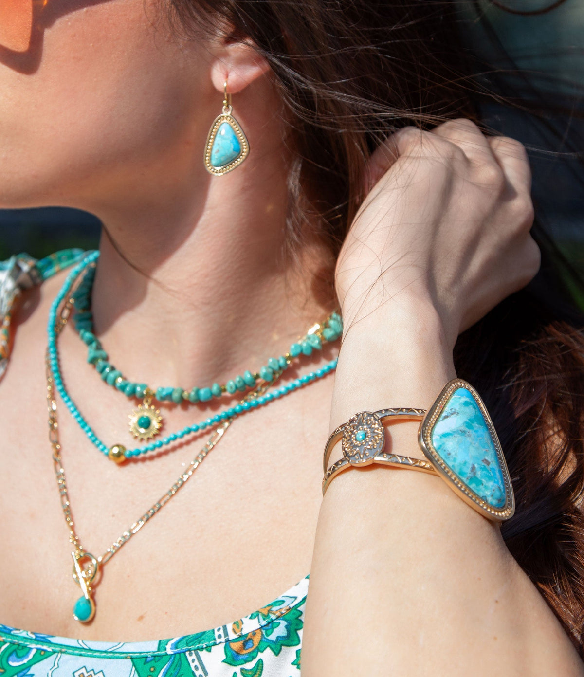 Tulum Blue Turquoise Golden Cuff Bracelet