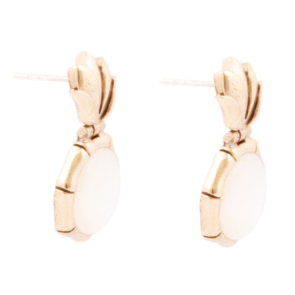White Mother of Pearl Lotus Post Golden Drop Earrings